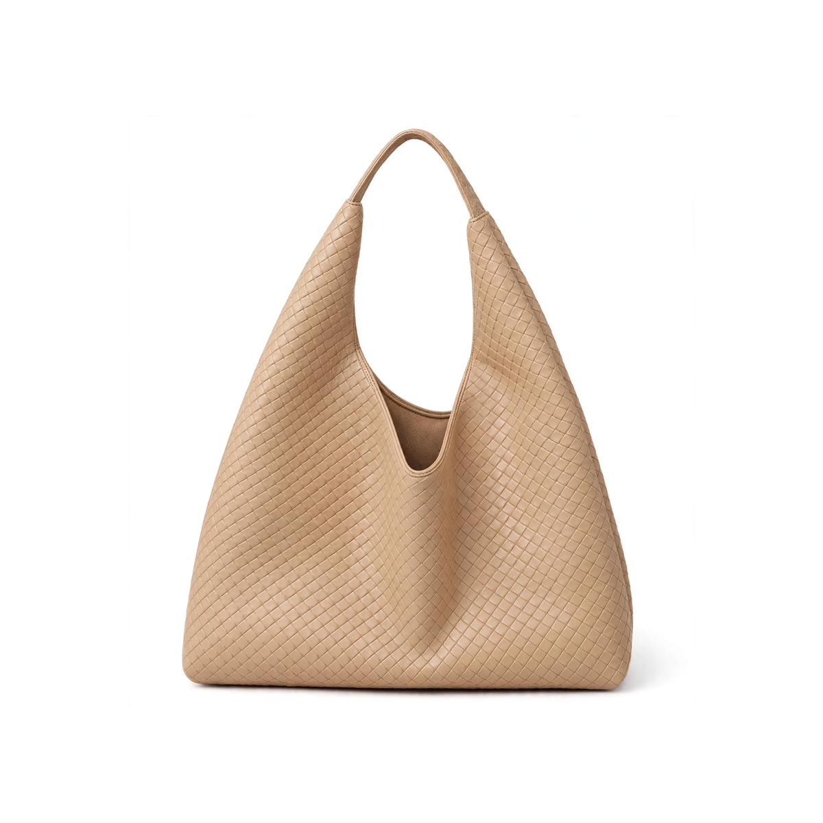 Women's braided faux leather tote bag in Beige, front view