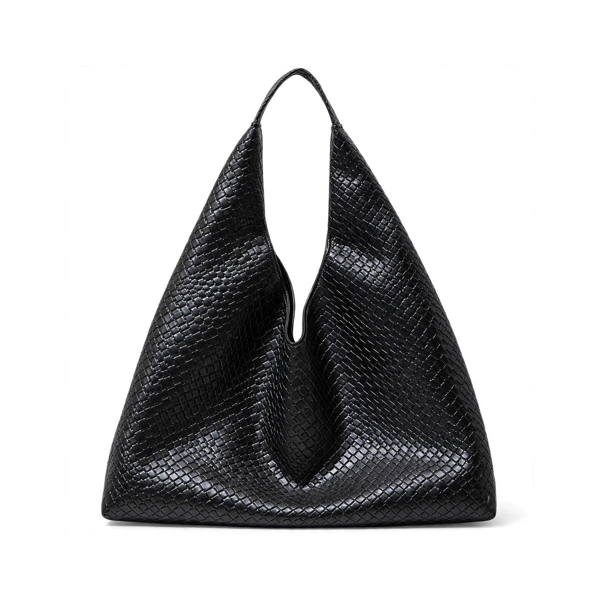 Women's braided faux leather tote bag in Black, front view