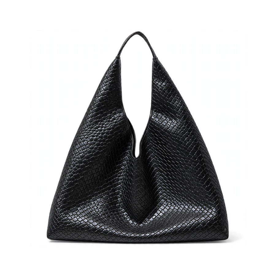 Women's Braided Faux Leather Tote Bag - Black Large Hobo Shoulder Handbag for Everyday Carry