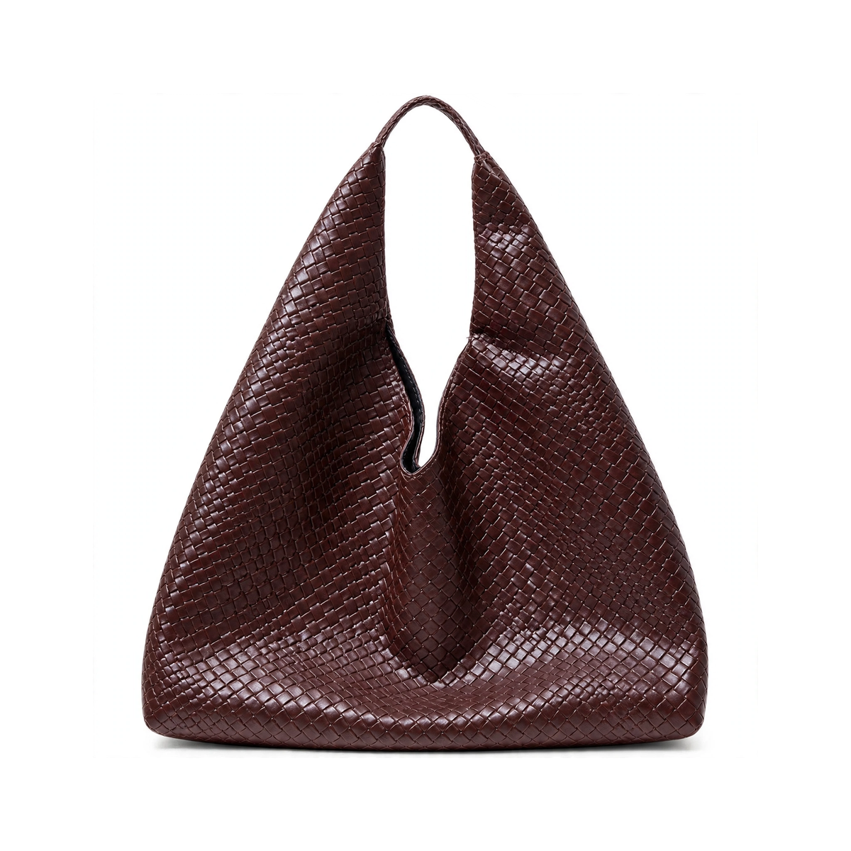 Women's braided faux leather tote bag in Brown, front view