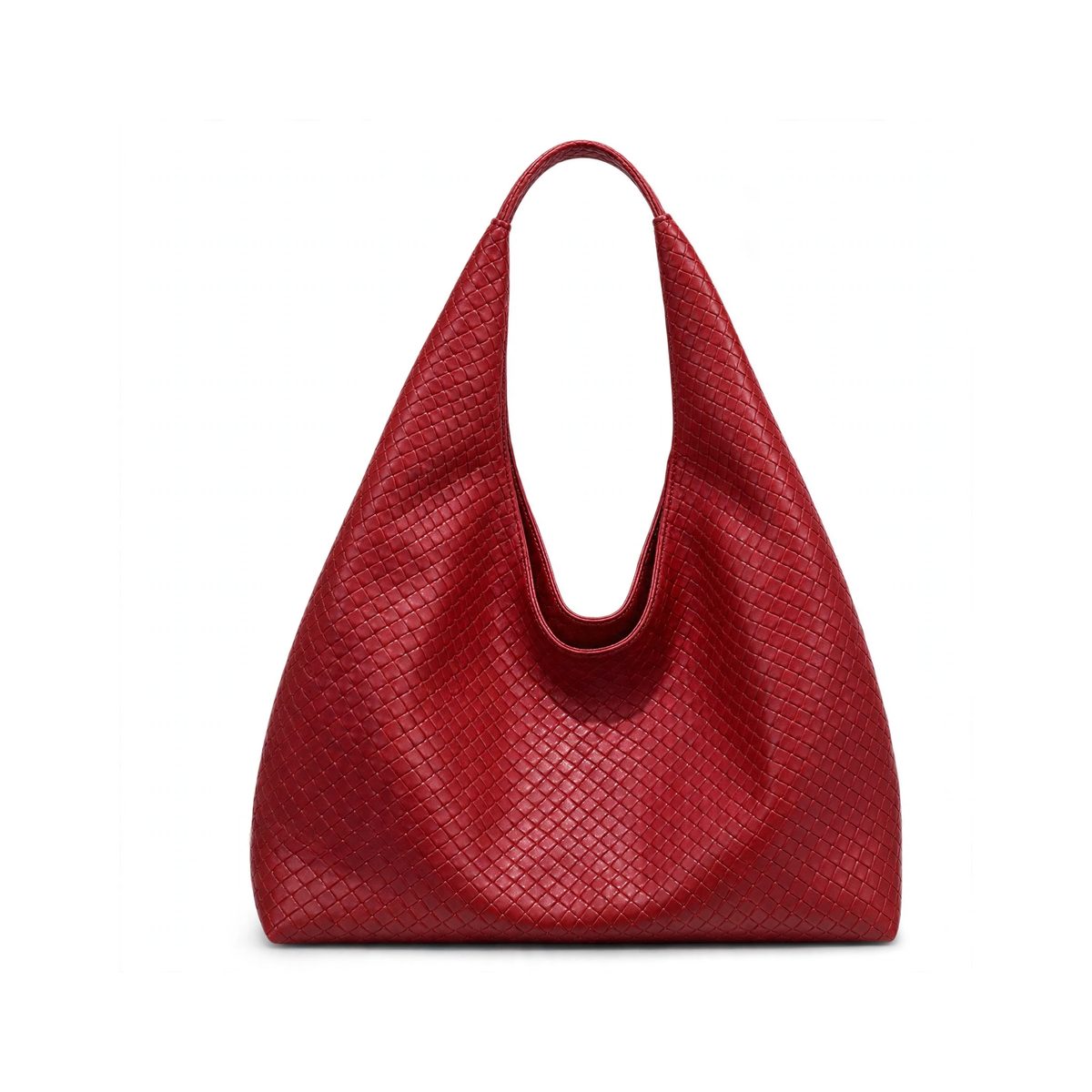 Women's braided faux leather tote bag in Red, front view