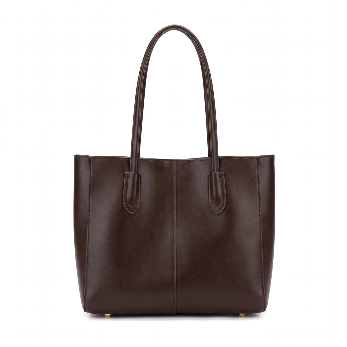Coffee brown PU leather tote bag, front view
