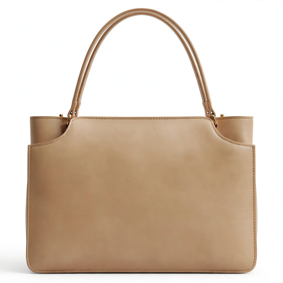 Women's Genuine Leather Top-Handle Shoulder Bag – Lambskin Lining, Beige