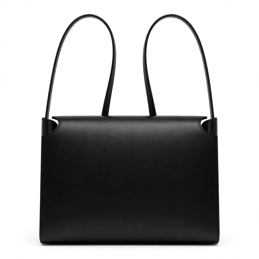 Women's Genuine Leather Top-Handle Shoulder Bag – Lambskin Lining, Black