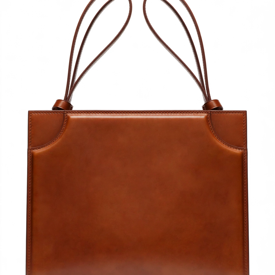 Women's Genuine Leather Top-Handle Shoulder Bag – Lambskin Lining, Brown
