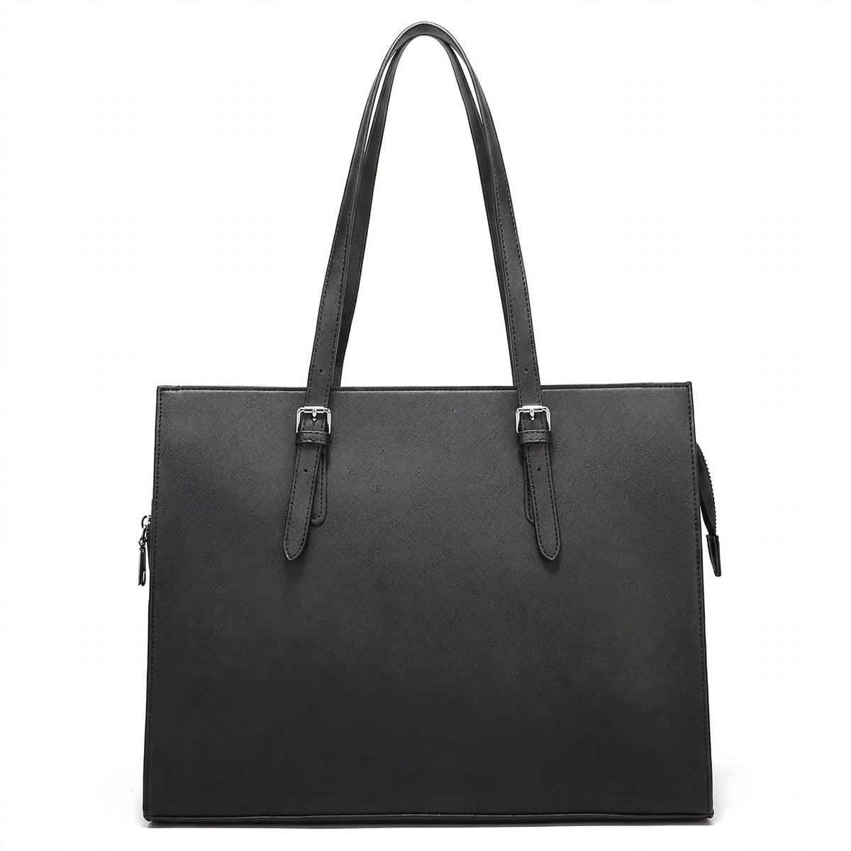 Women's 15.6 inch laptop tote bag in Black PU - front view