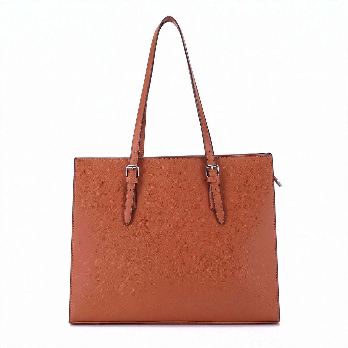 Women's 15.6 inch laptop tote bag in Brown PU - front view