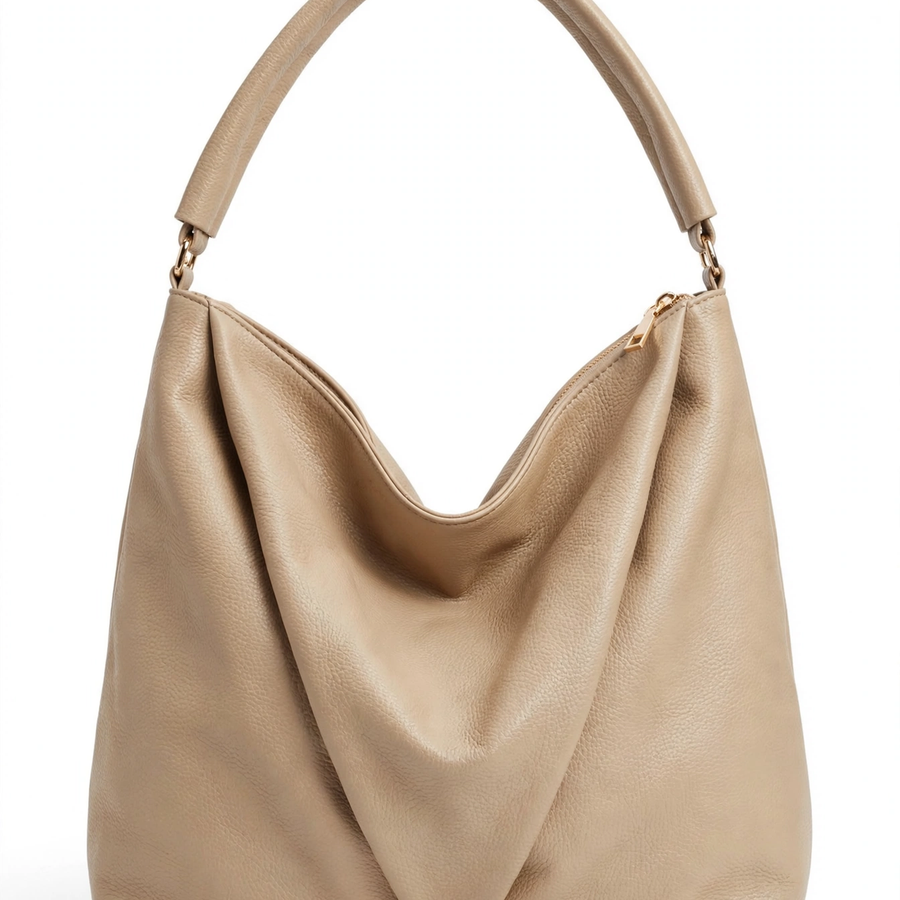 Women's Large Faux Leather Tote Bag – Beige PU Shoulder Handbag with Zipper Closure