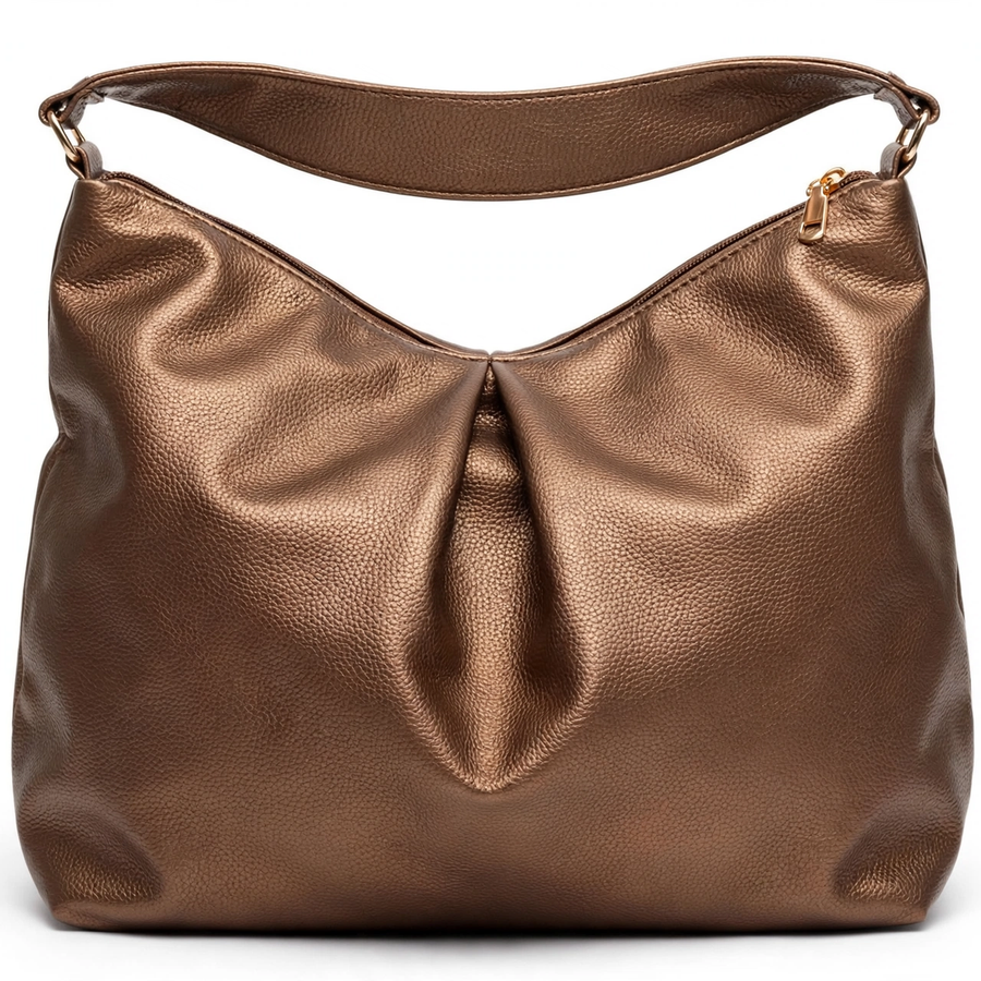 Women's Large Faux Leather Tote Bag – Bronze PU Shoulder Handbag with Zipper Closure