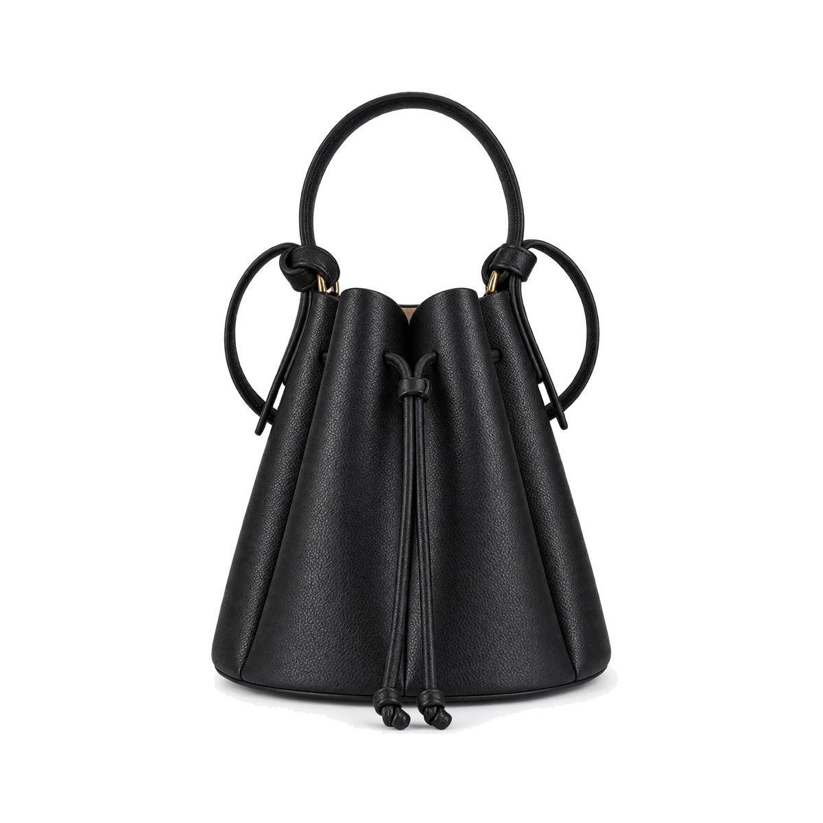 Women's Petal Bucket Bag – PU Leather Drawstring Crossbody Shoulder Handbag, Black - front view