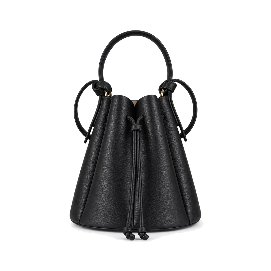 Women's Petal Bucket Bag – PU Leather Drawstring Crossbody Shoulder Handbag, Black