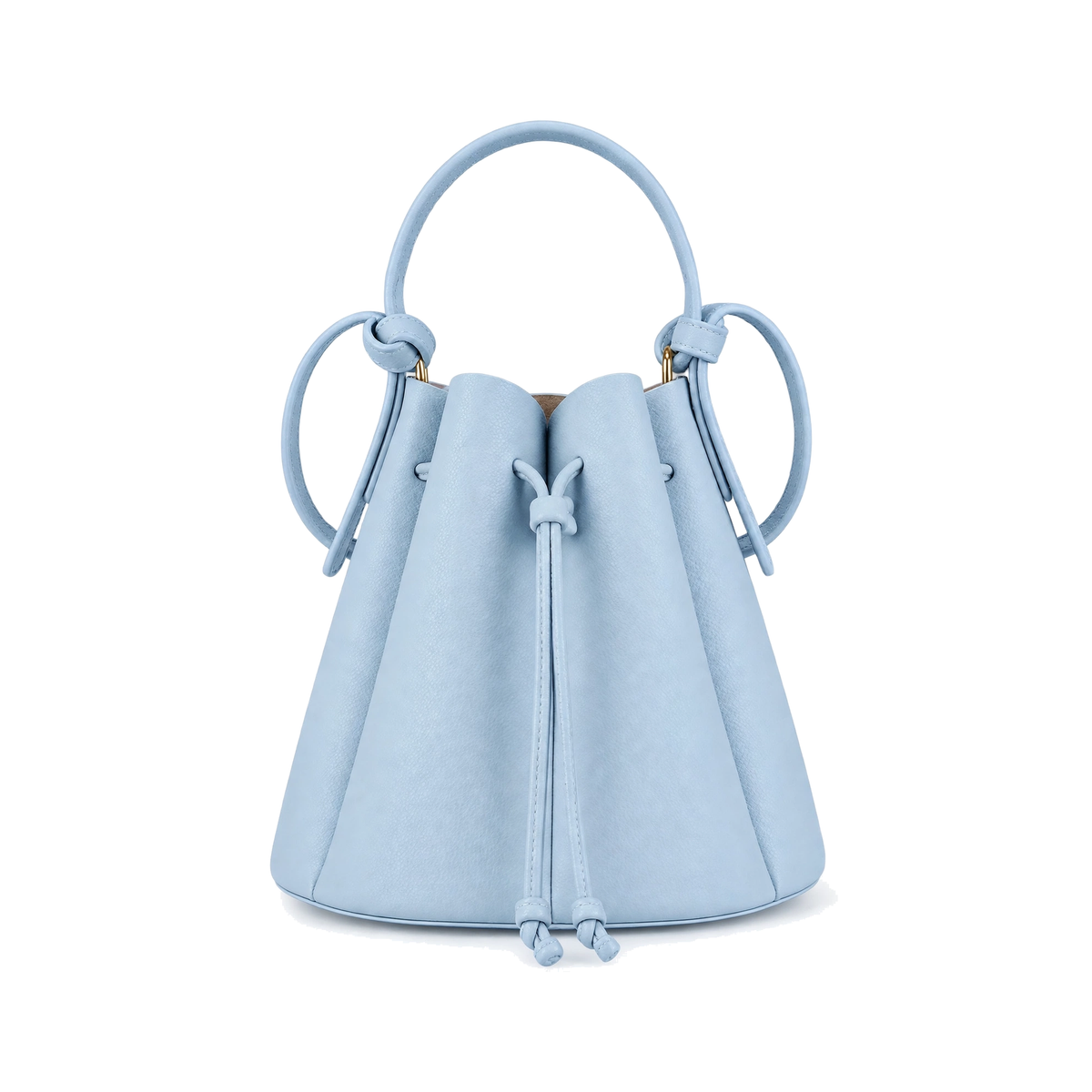 Women's Petal Bucket Bag – PU Leather Drawstring Crossbody Shoulder Handbag, Blue - front view