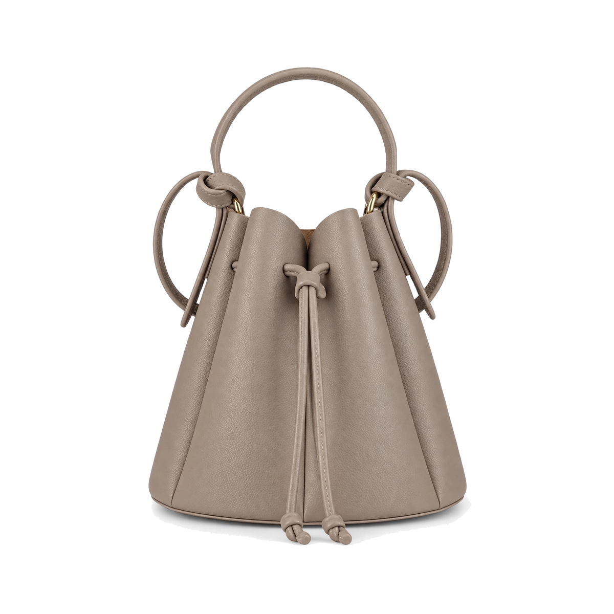 Women's Petal Bucket Bag – PU Leather Drawstring Crossbody Shoulder Handbag, Gray - front view