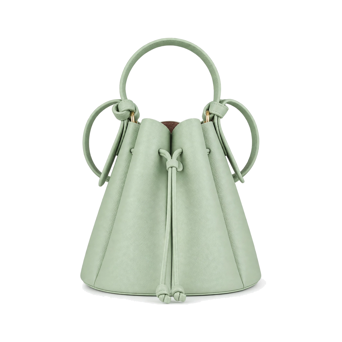 Women's Petal Bucket Bag – PU Leather Drawstring Crossbody Shoulder Handbag, Green - front view
