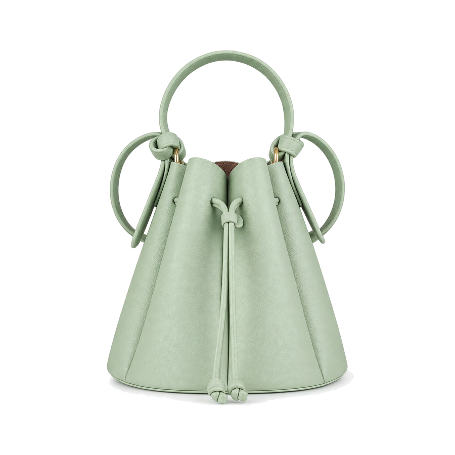 Women's Petal Bucket Bag – PU Leather Drawstring Crossbody Shoulder Handbag, Green