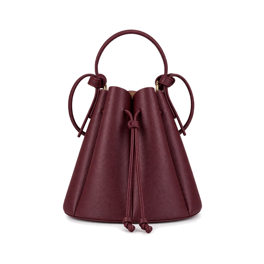 Women's Petal Bucket Bag – PU Leather Drawstring Crossbody Shoulder Handbag, Red