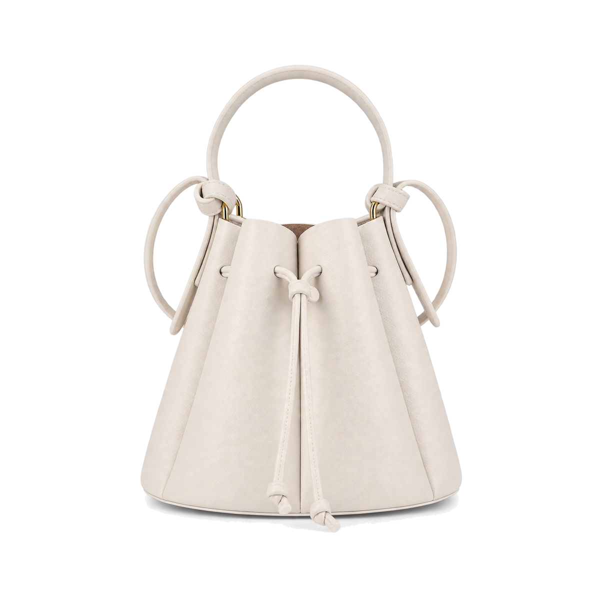 Women's Petal Bucket Bag – PU Leather Drawstring Crossbody Shoulder Handbag, White - front view