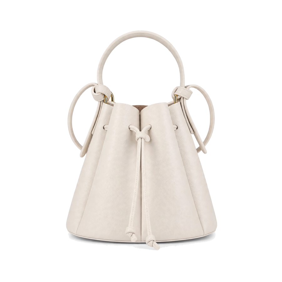 Women's Petal Bucket Bag – PU Leather Drawstring Crossbody Shoulder Handbag, White