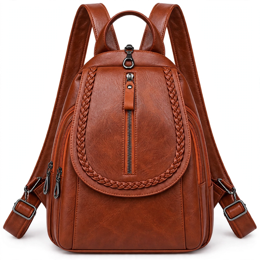 Women's Brown Soft Leather Mini Backpack – Adjustable Strap Shoulder Bag