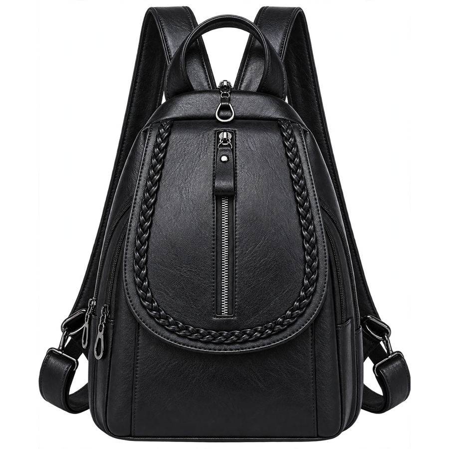 Women's Black Soft Leather Mini Backpack – Adjustable Strap Shoulder Bag