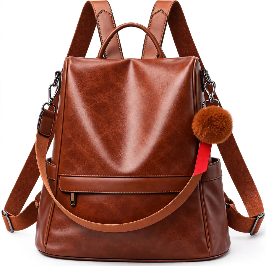 Women's Vintage Leather Backpack – Large Capacity Brown Shoulder & Travel Bag